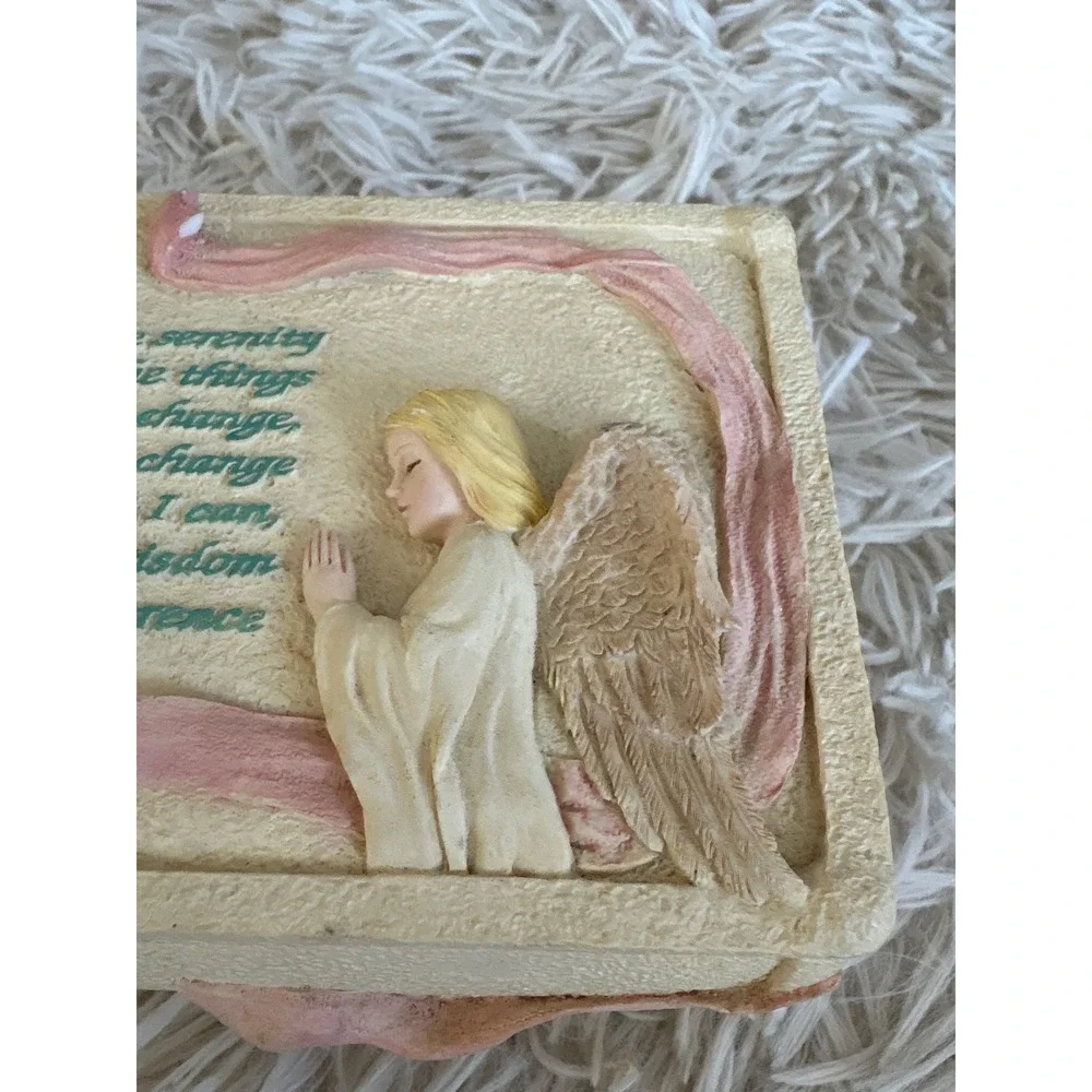 Vintage Serenity Prayer Music Box Angel Praying Wings‎ Plays Melody Collectible